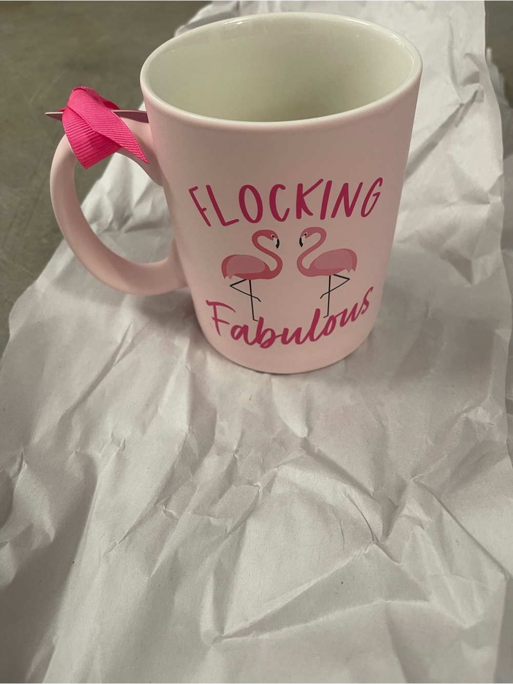 Sunday Morning Ceramics soft touch pink FLOCKING FABULOUS flamingos coffee mug